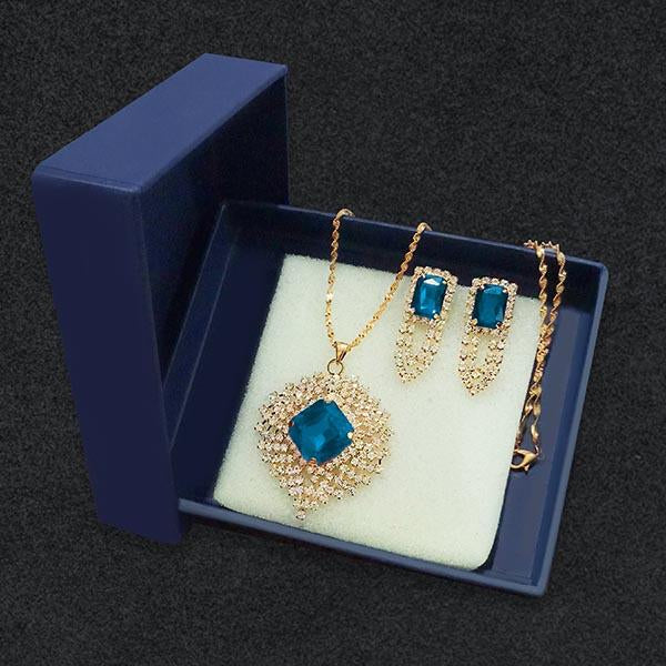 Kriaa Blue Austrian Stone Gold Plated Pendant Set - 1202830