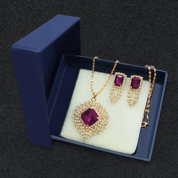 Kriaa Brown Austrian Stone Gold Plated Pendant Set - 1202826