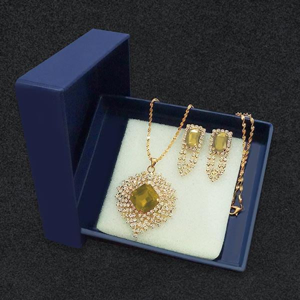 Kriaa Yellow Austrian Stone Gold Plated Pendant Set - 1202827