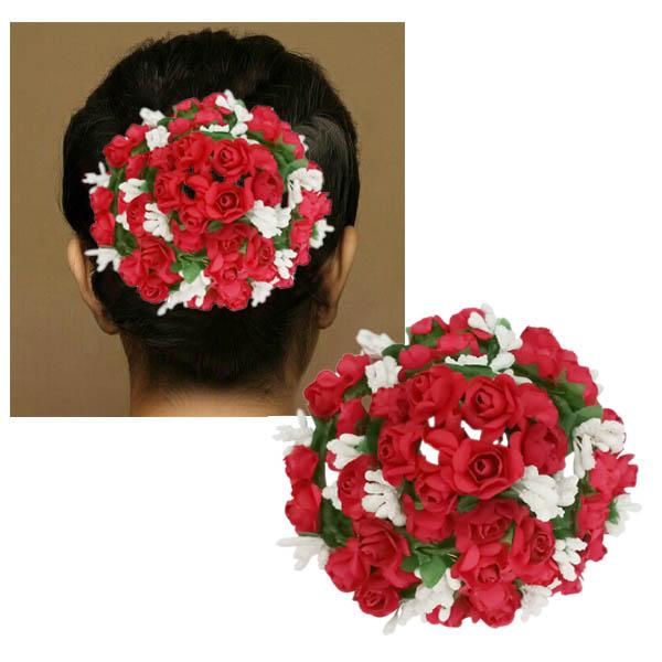 Apurva Pearls Red Floral Design Hair Brooch - 1502268