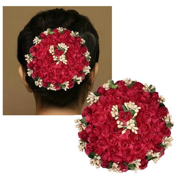 Apurva Pearls Maroon Floral Hair Brooch - 1502271