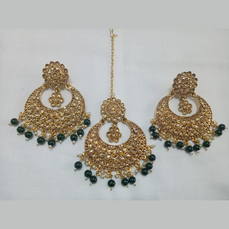 Jinu Arts Designer Green Austrain Stone Earrings With Maangtikka Set
