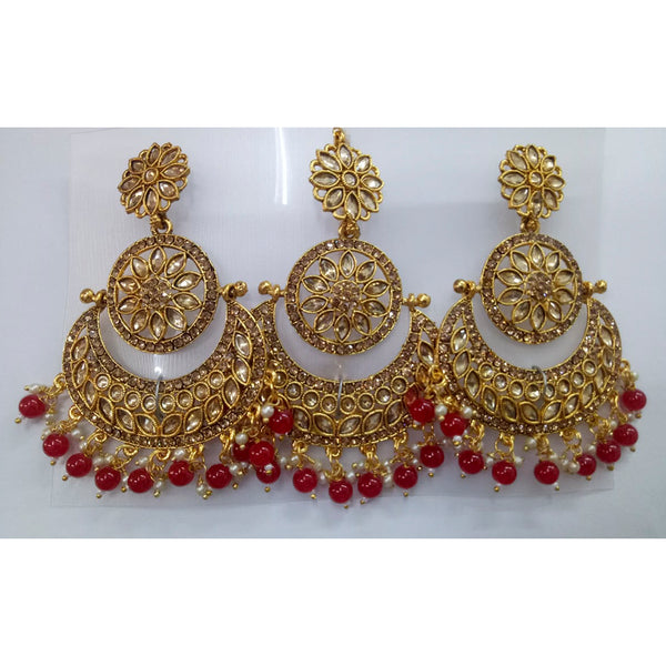 Jinu Arts Designer Maroon Beads & Austrian Stone Earrings With Maangtikka Set