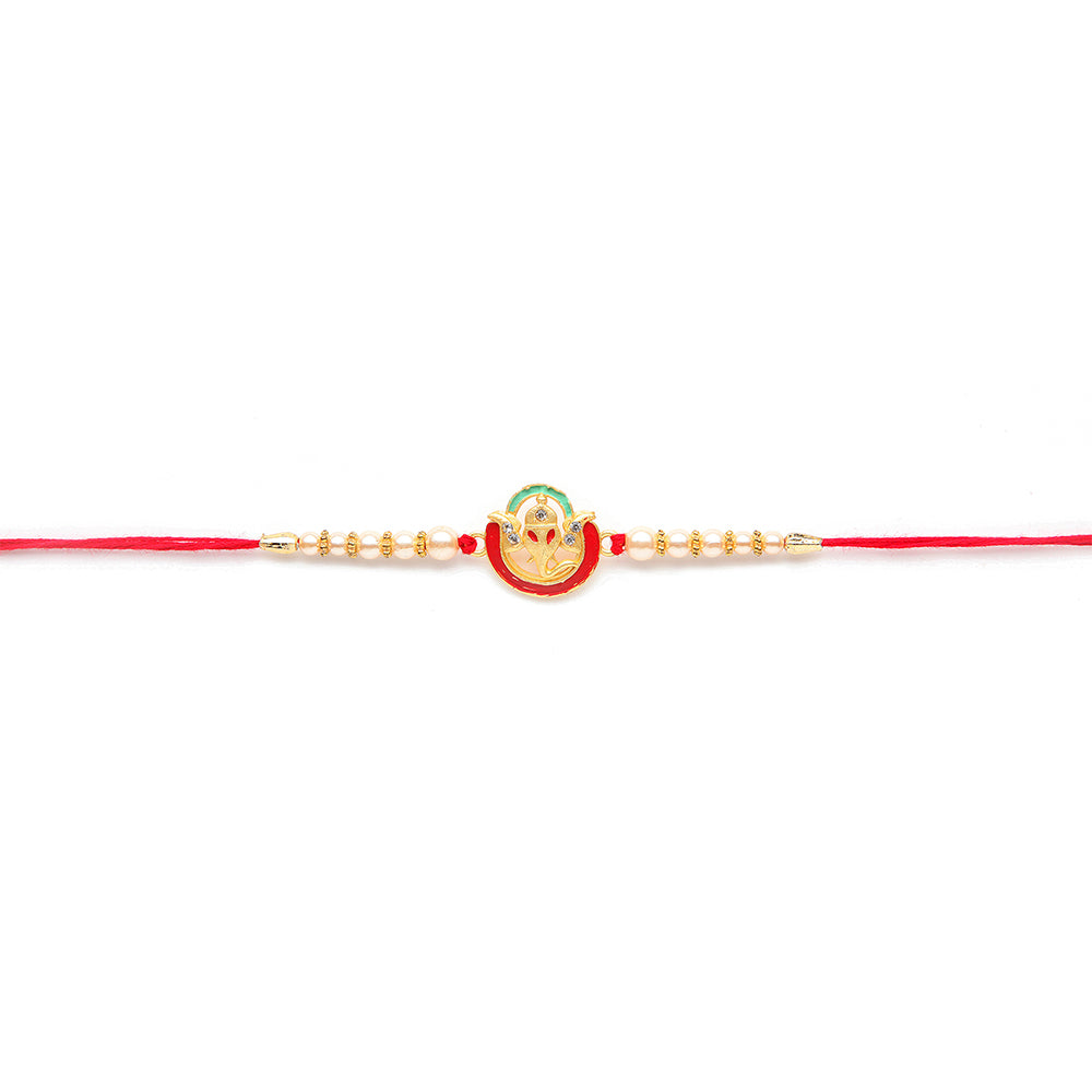 Kord Store 'Ganeshji/Swastik/Om' Design Mint Green/Ruby Mina Multi Stone Rakhi Set Of 4 For Brother