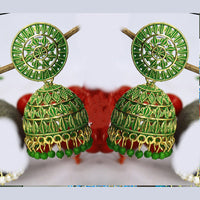 Mahavir Gold Plated Meenakari Jhumki Earrings