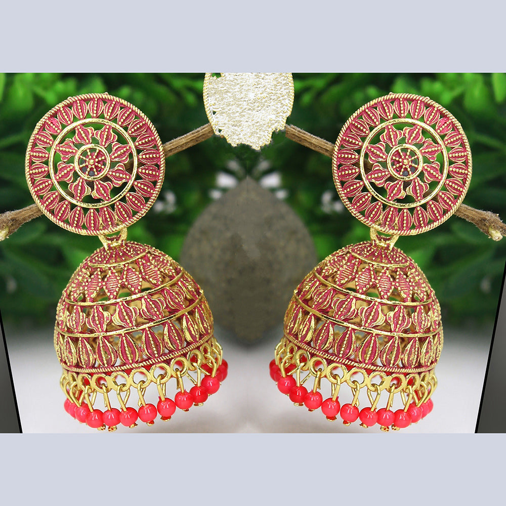 Mahavir Gold Plated Meenakari Jhumki Earrings