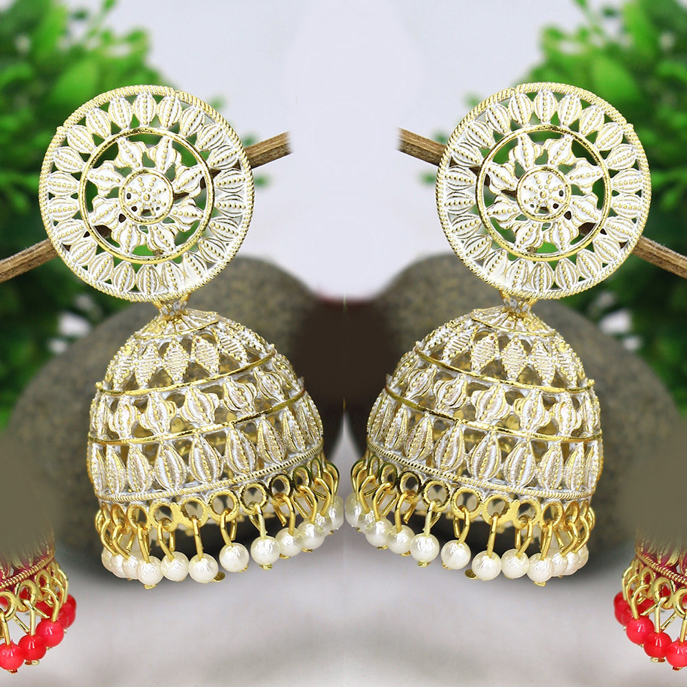 Mahavir Gold Plated Meenakari Jhumki Earrings
