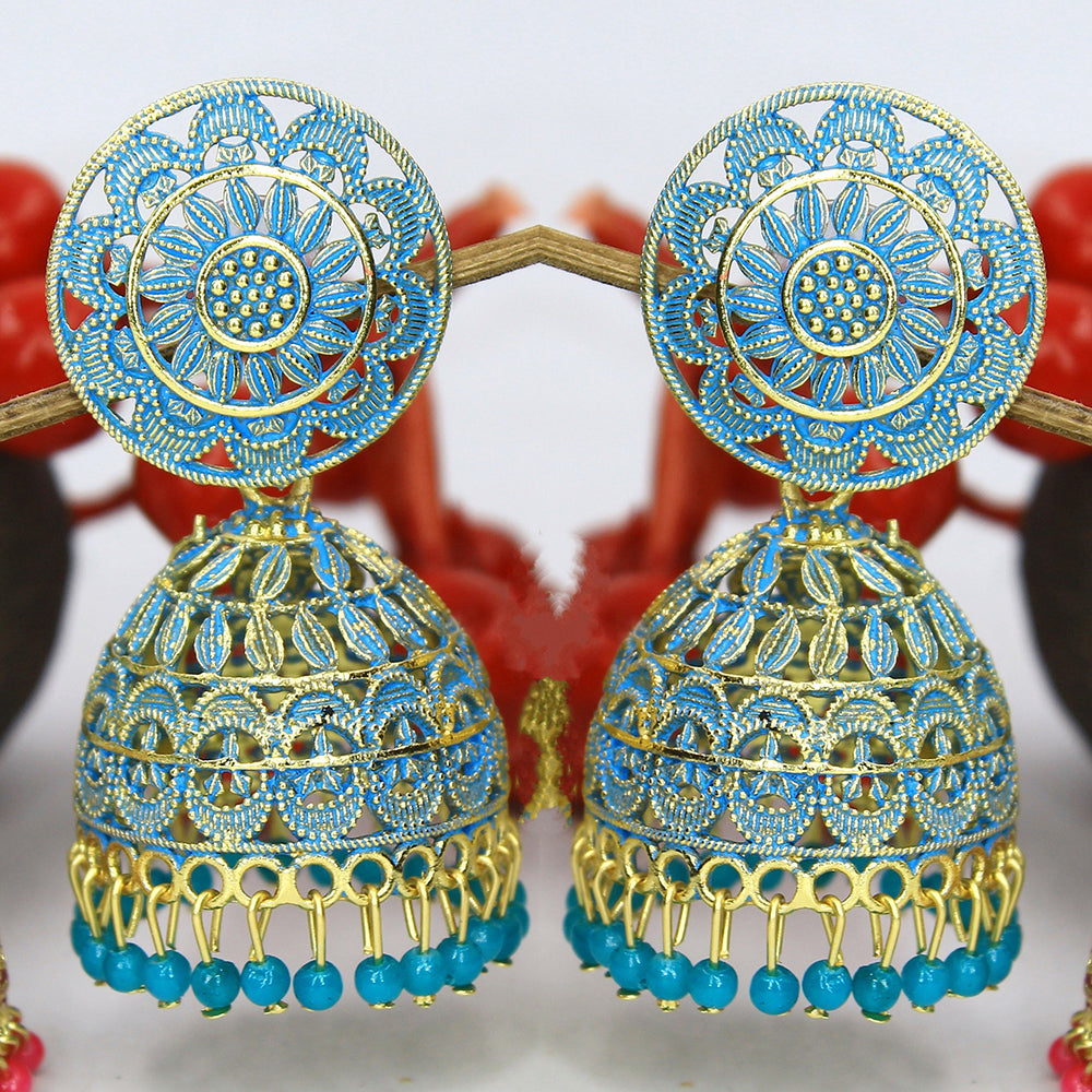 Mahavir Gold Plated Meenakari Jhumki Earrings