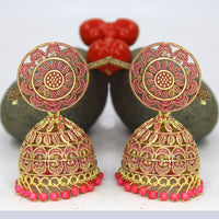 Mahavir Gold Plated Meenakari Jhumki Earrings
