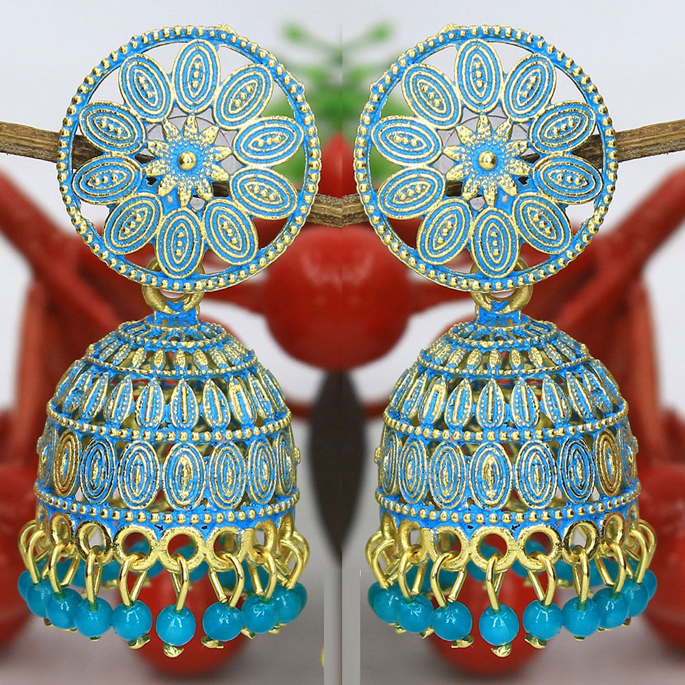Mahavir Gold Plated Meenakari Jhumki Earrings