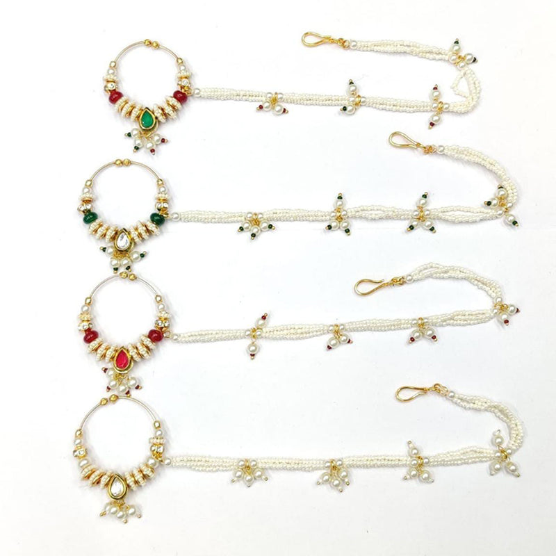 Manisha Jewellery Gold Plated Kundan Stone & Pearl  Chain Nose Ring
