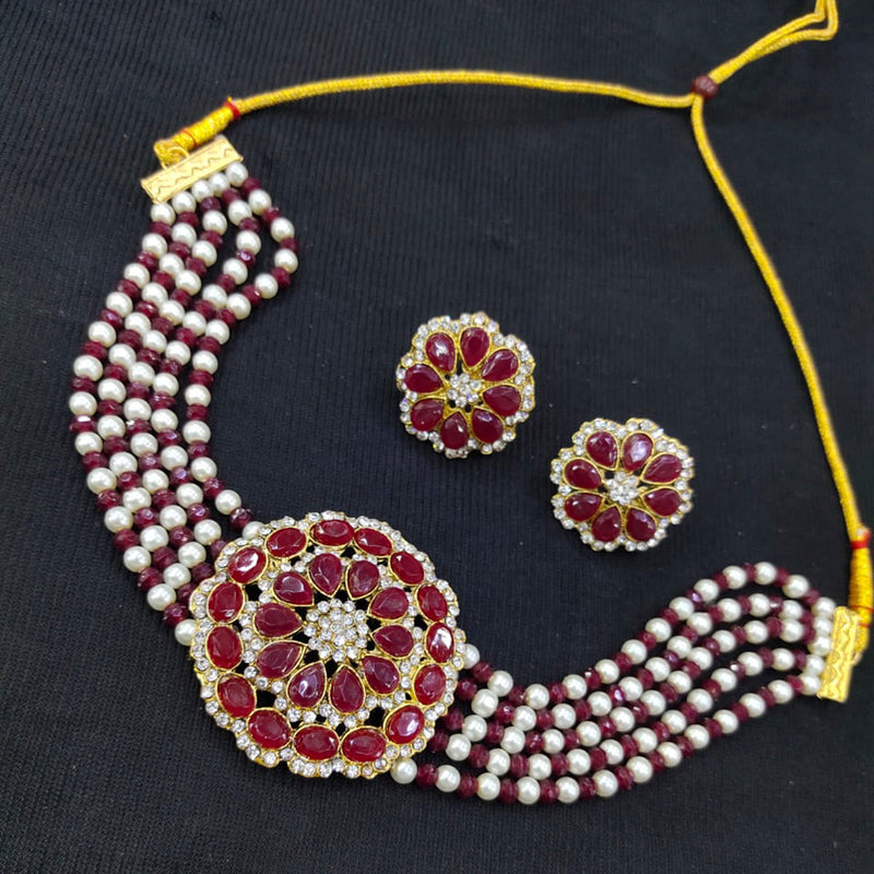 Pooja Bangles Gold Plated Pearl & Austrian Stone Choker Floral Necklace Set