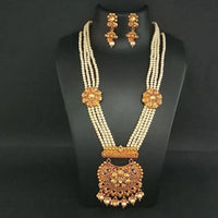 Ganpati Arts AD Stone Pearl Copper Necklace Set