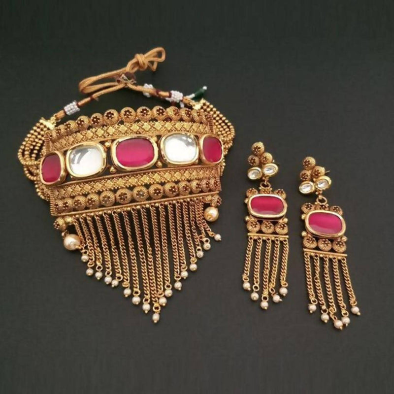 Real Creation AD Stone Kundan Choker Copper Necklace Set